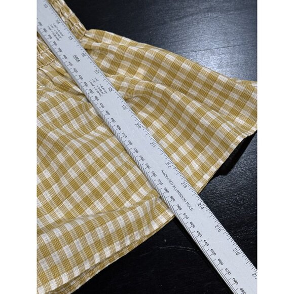 NWT Max Studio Womens Large Smocked Yellow Gold Gingham Puff Sleeve Peplum Top - Picture 11 of 12